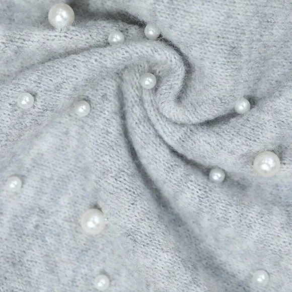 New Gray Sweater with Pearl Embellishments - Picture 5 of 5